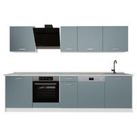 KÜCHENZEILE R-Line, Blau-Grau/Weiß, 280 cm Arbeitsplatte Marmor - Blaugrau/Weiß, Holzwerkstoff (280/206.8/60cm) - Vicco