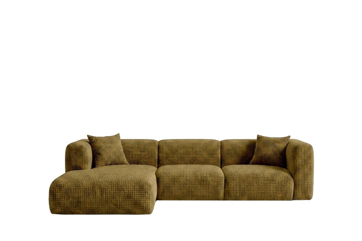 ECKSOFA L-Form, Chenille-Stoff Cremona, Olive, Links, GRETA - Olivgrün, Holz (318/179cm) - Kaiser Möbel