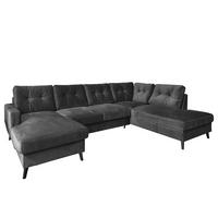 WOHNLANDSCHAFT mit Longchair - Schwarz/Grau, Buchenholz/Textil (297/90/200cm) - home24