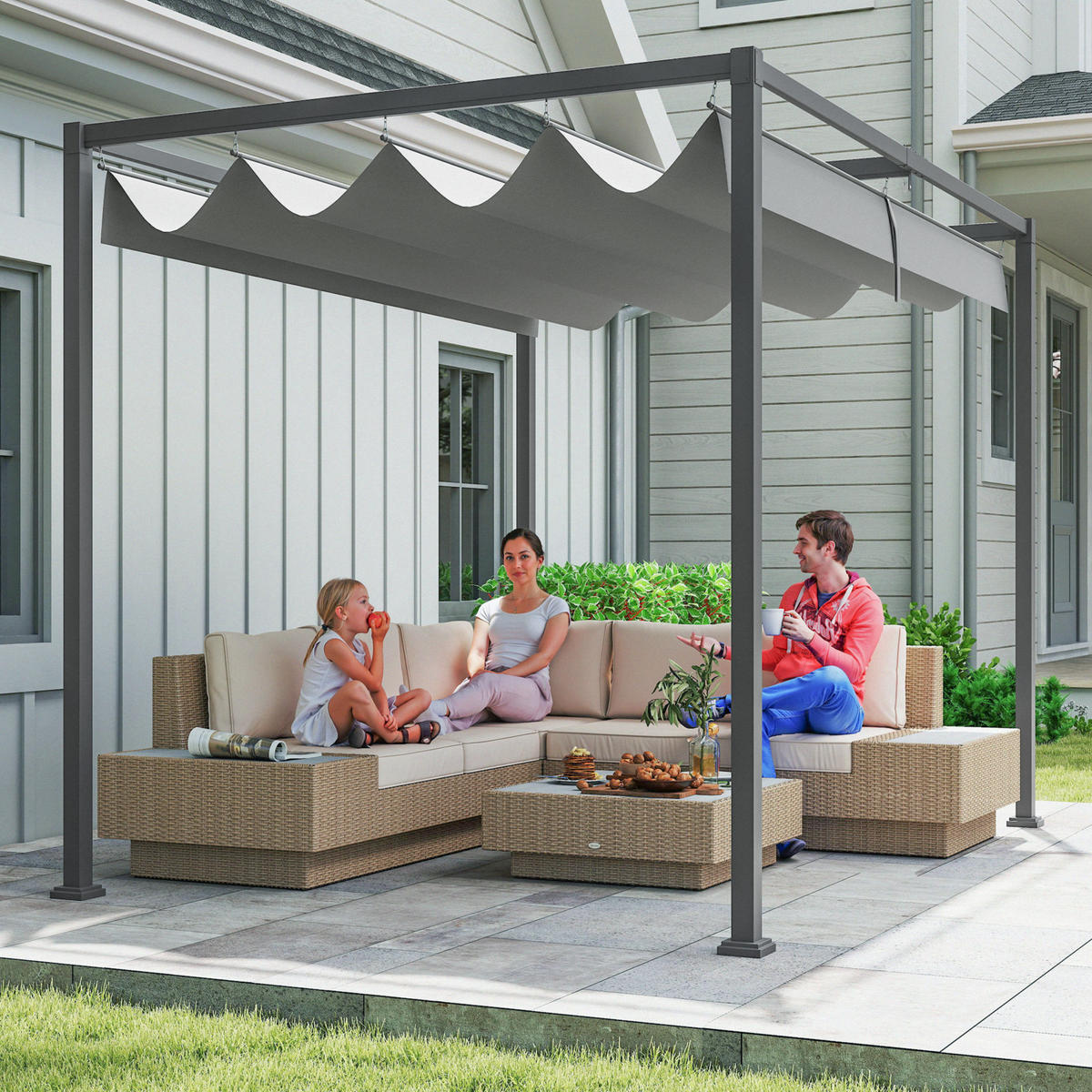 PERGOLA DE-12765 300/200 cm ausziehbar 180 g/m² Grau - Grau, Metall (213/221/298cm) - ComfortXL