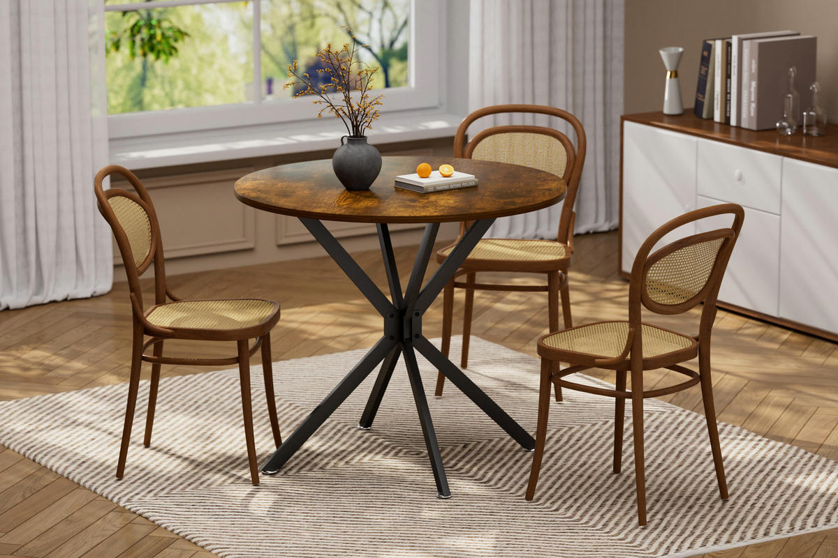 ESSTISCH 90 cm, Braun/Schwarz - Schwarz, Holzwerkstoff (90/90/78cm)