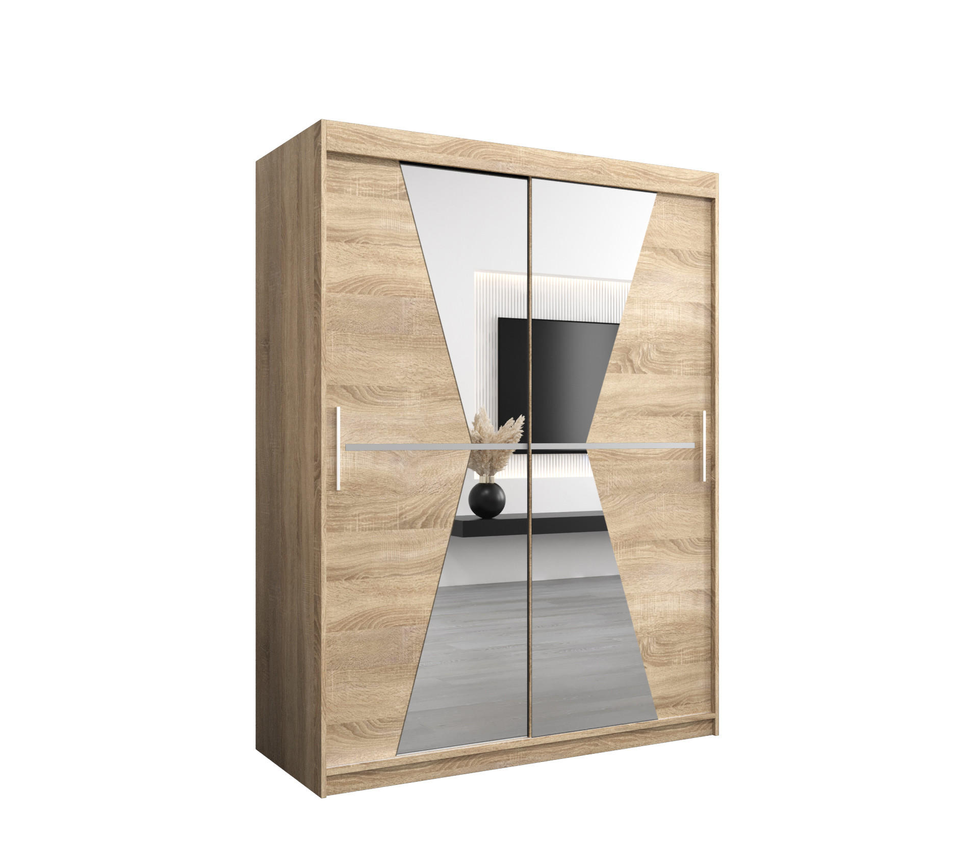 SCHWEBETÜRENSCHRANK 200/150/62 2-türig - Silberfarben/Sonoma Eiche, Holz/Kunststoff (150/200/62cm) - MÖBEL KRYSPOL