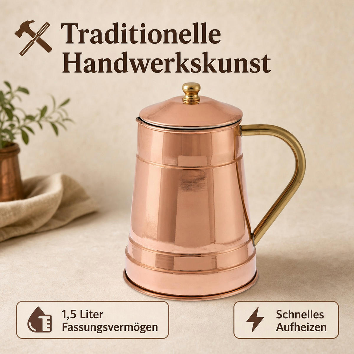 WASSERKOCHER - Kupferfarben, Metall (13.5/20/13.5cm) - ich-zapfe