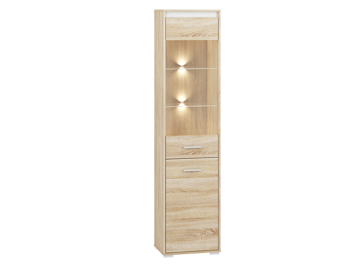 VITRINE Avo Eiche Sonoma, Absetzung austauschbar 48 / 34 / 200cm - Braun/Sonoma Eiche, Holz/Holzwerkstoff (48/200/34cm) - Feldmann-Wohnen