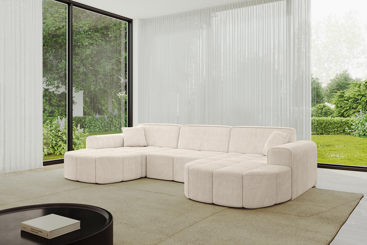 WOHNLANDSCHAFT LIVO-U1 - 315x173x79,5 cm Beige - Beige, Holzwerkstoff/Textil (315/79/173cm) - ALTDECOR