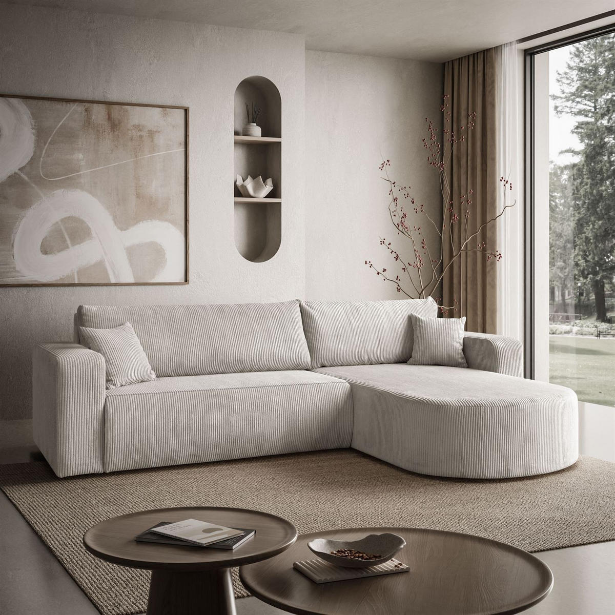 ECKSOFA SOPRANO mit Schlafunktion und Stauraum POSO 100 - Creme, Textil (271/175cm) - Lookway