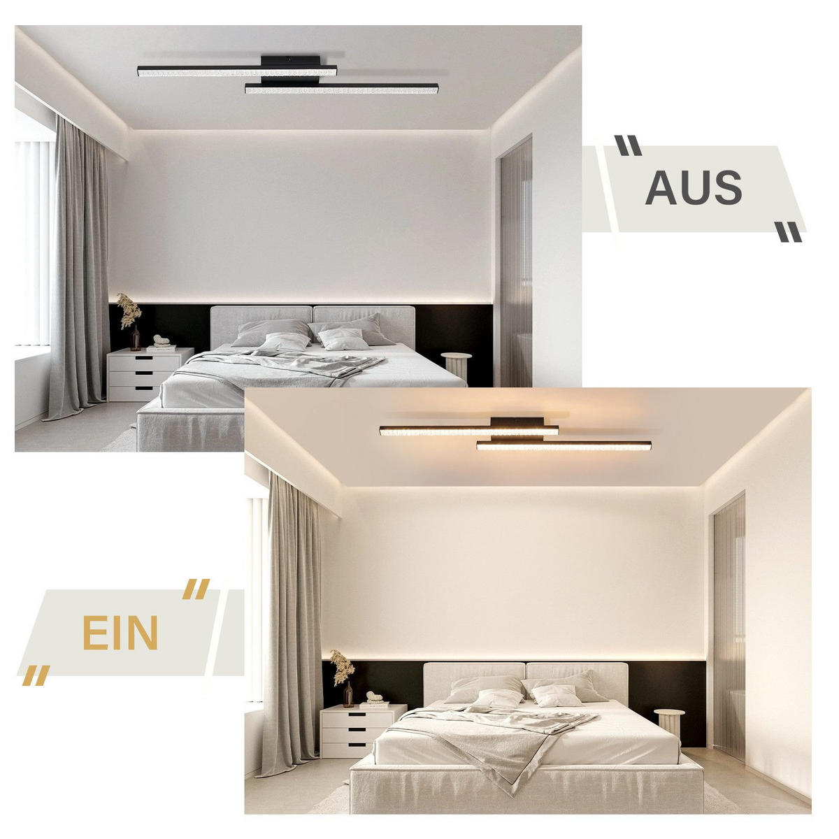 DECKENLEUCHTE LED Schlafzimmer Schwarz Modern Kristall Warmweiß für Flur 61.5CM - Schwarz, Kunststoff (61.5/7/4.3cm) - ZMH