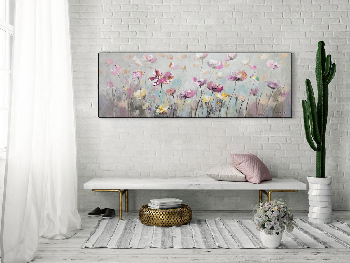 ACRYLBILD HANDGEMALT 150/50 cm - Pink, Holz/Textil (150/50cm) - KUNSTLOFT
