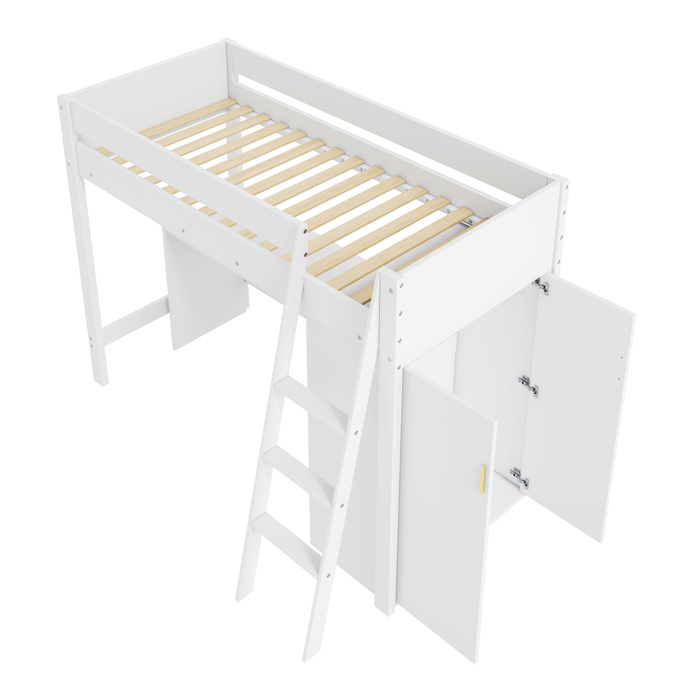 HOCHBETT 90/200 cm DE-02700, mit Schreibtisch, Kleiderschrank und Leiter, in Weiß - Weiß, Holz/Holzwerkstoff (90/200cm) - ComfortXL