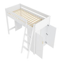 HOCHBETT 90/200 cm DE-02700, mit Schreibtisch, Kleiderschrank und Leiter, in Weiß - Weiß, Holz/Holzwerkstoff (90/200cm) - ComfortXL