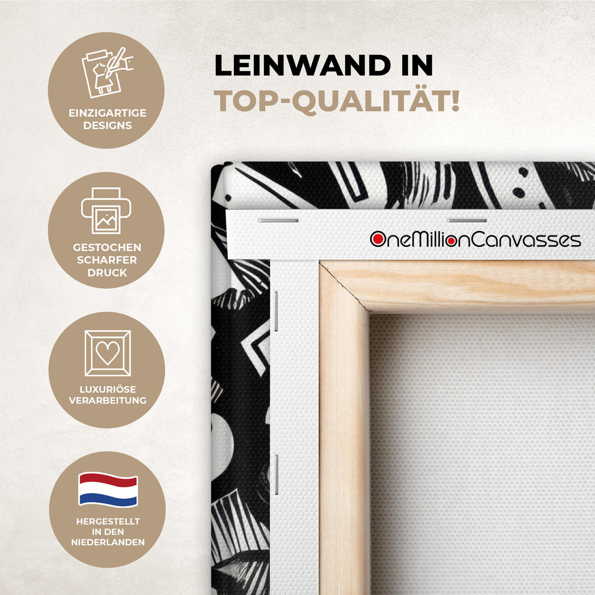 LEINWANDBILD Formen - Buchstaben - Graffiti - Schwarz Wandbild Wohnzimmer 50x50 cm - Schwarz, Textil (50/50cm) - MuchoWow