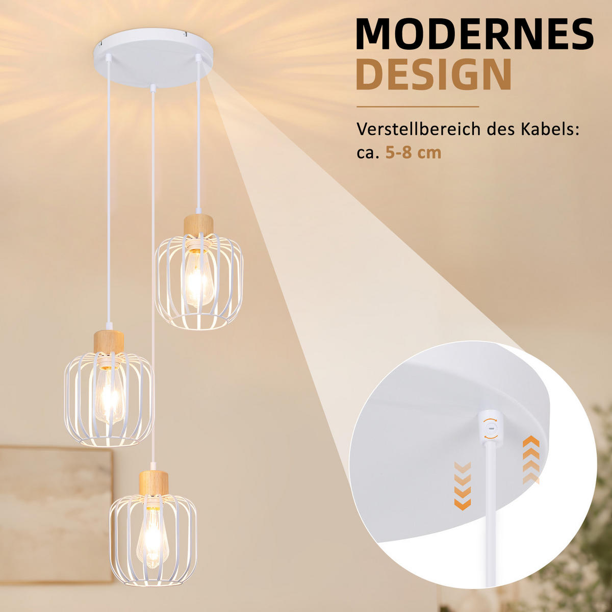 PENDELLEUCHTE Tyvith 25/18/145 cm - Weiß, Holz/Metall (25/18/145cm) - ZMH