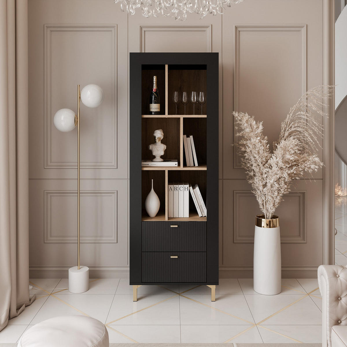VITRINE AVENA, 60/40/169 cm Schwarz / Eiche - Schwarz, Holzwerkstoff/Kunststoff (60/169/40cm) - Idohome