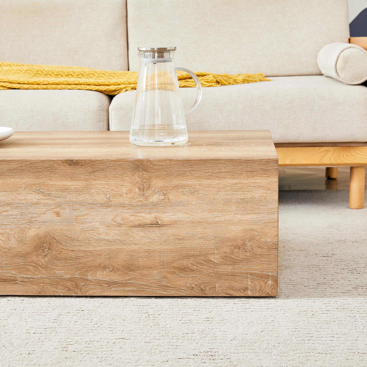 COUCHTISCH in Naturfarbe Wohnzimmertisch mit Marmorimitat-Textur für Wohnzimmer, B90/T50/H30 cm - Naturfarben, Holzwerkstoff (50/90/30cm) - STILVORA