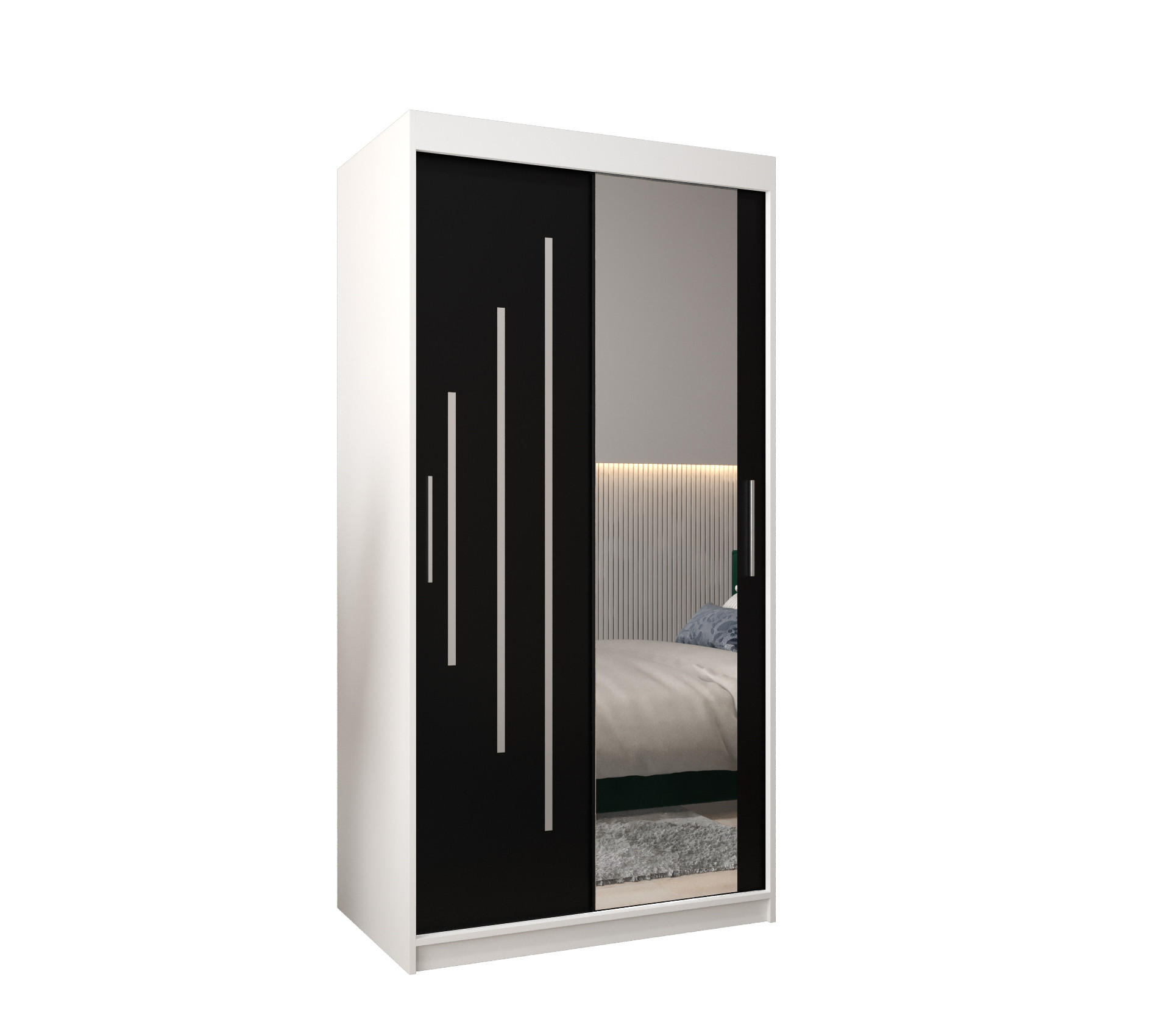 Abiks Möbel Schwebetürenschrank Weiß, Schwarz 100x200x62 cm
