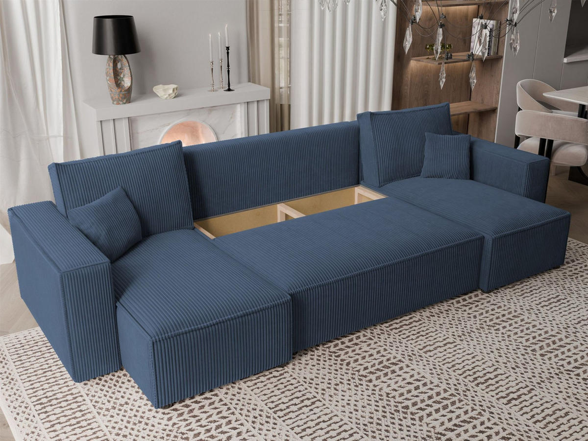 WOHNLANDSCHAFT Adara Schlaffunktion - Blau, Holzwerkstoff/Textil (312/83/145cm) - Fun Möbel