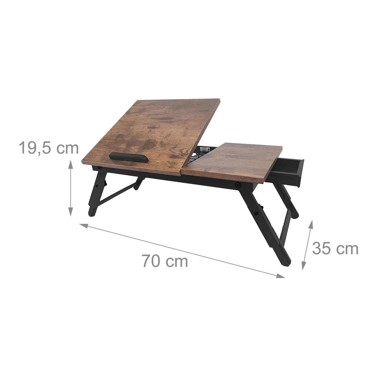 MIZICA industrijsko črna nastavljiva po višini s predalom - temno rjava, leseni material/les (35/70/19.5cm) - Relaxdays