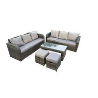 GARTENSOFA SET Polyrattan 8-Sitzer - Dunkelgrau/Grau, Glas/Kunststoff - Fimous