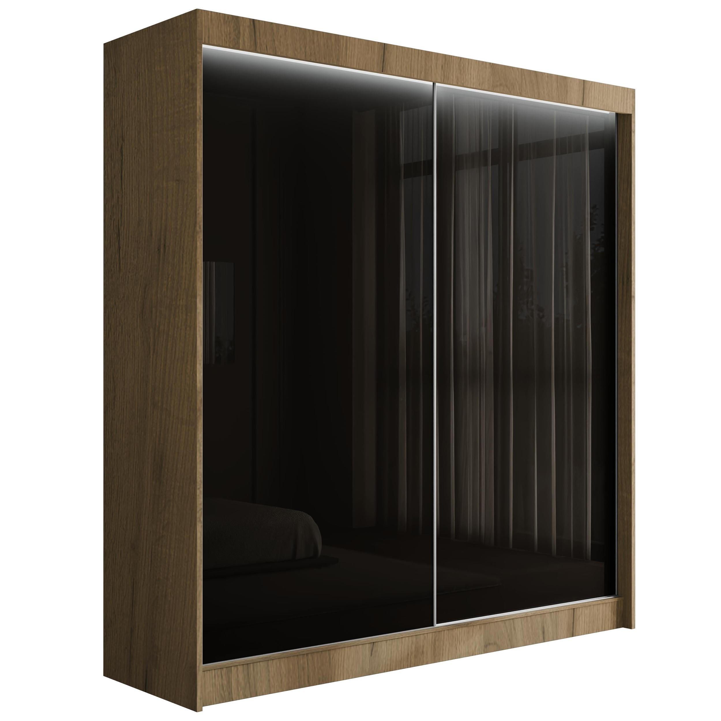 KLEIDERSCHRANK PEKA mit LED - 200 cm - Eichefarben|Schwarz - Eichefarben/Schwarz, Holzwerkstoff (200/215/61cm) - ALTDECOR