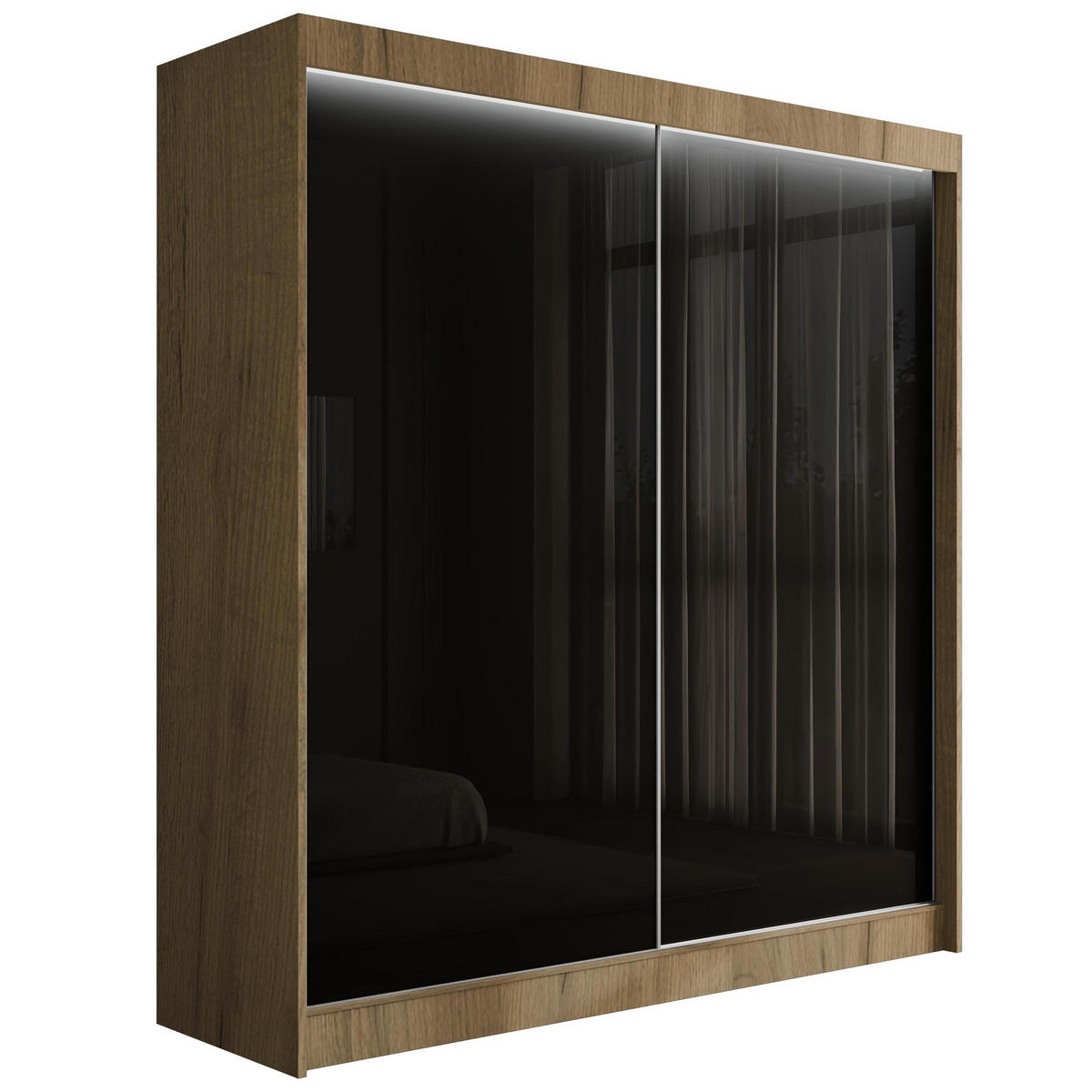 KLEIDERSCHRANK PEKA mit LED - 200 cm - Eichefarben|Schwarz - Eichefarben/Schwarz, Holzwerkstoff (200/215/61cm) - ALTDECOR