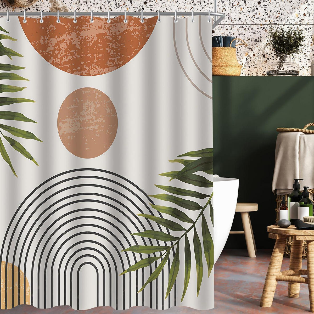DUSCHVORHANG Blätter Linie 200 x 200 cm - Multicolor, Textil (200/200cm)