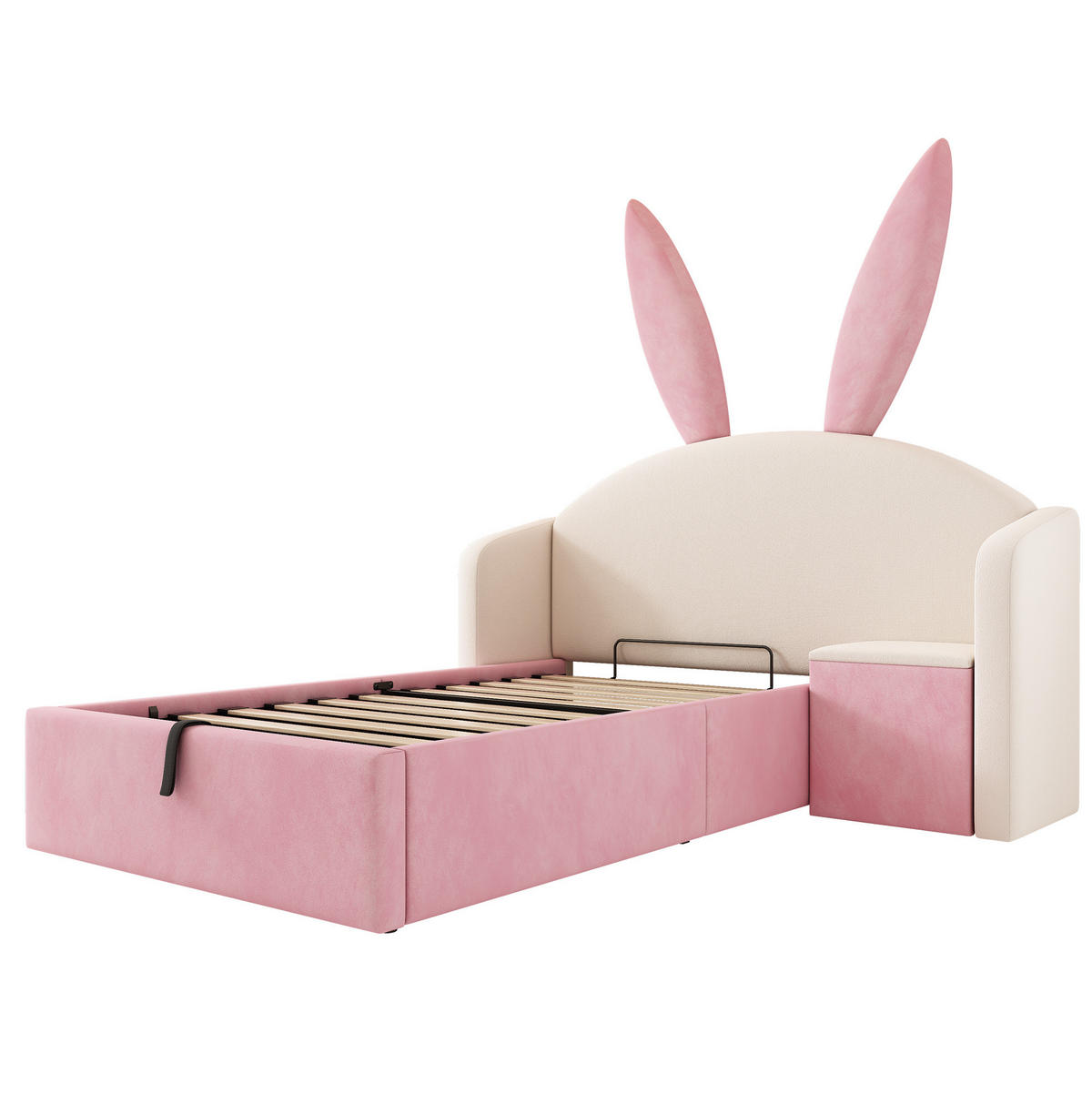 KINDERBETT mit Stauraum 90/200 cm mit hydraulischem Stauraum und Nachttisch, ohne Matratze - Pink, Textil (90/200cm) - MIVRAY