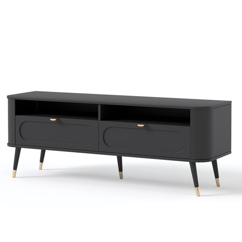 TV-LOWBOARD NOIR stehend, 138 cm Schwarz - Goldfarben/Schwarz, Holzwerkstoff/Metall (138.2/52.6/40cm) - Idohome