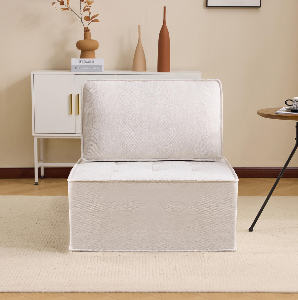 POLSTERSESSEL aus Leinenbezug in Beige – modular und platzsparend - Beige, Holzwerkstoff (81/81/81cm) - BEAOK