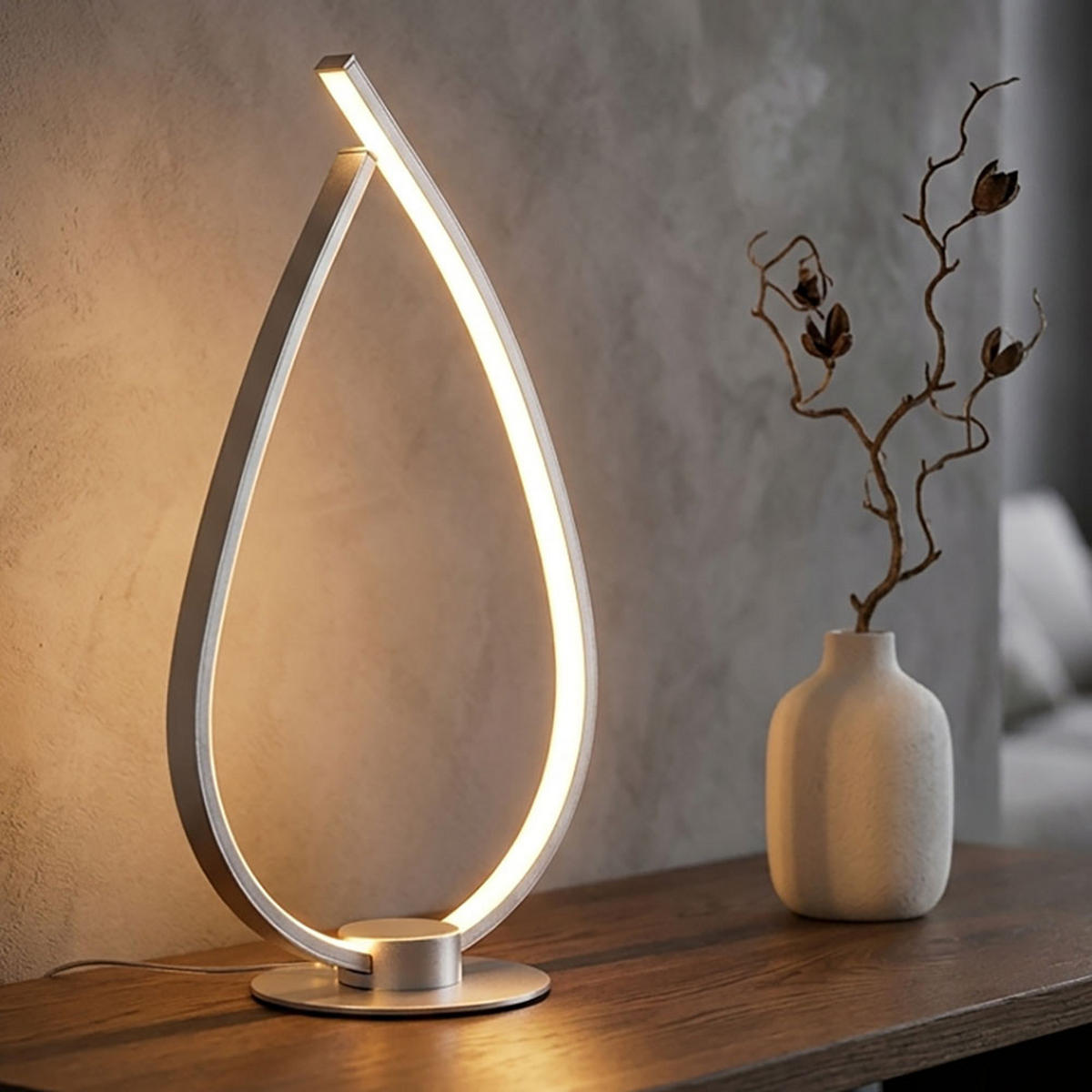 TISCHLEUCHTE LED, Metall, silber matt, Schnurschalter - Silberfarben, Metall (20.5/12/37.5cm) - Globo Lighting