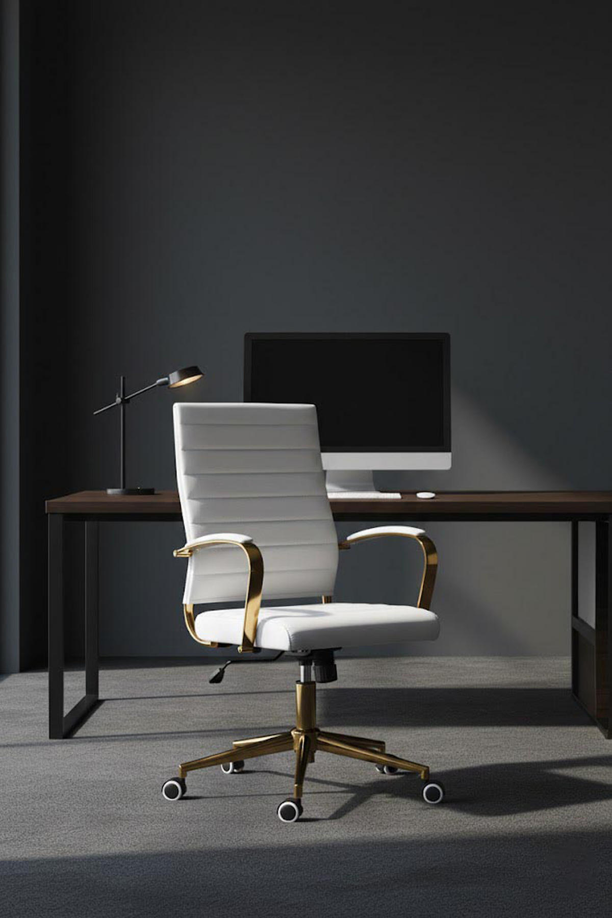 BÜROSTUHL Vantor Kunstleder weiß - Goldfarben/Weiß, Metall (57/109/59cm) - TPFLiving