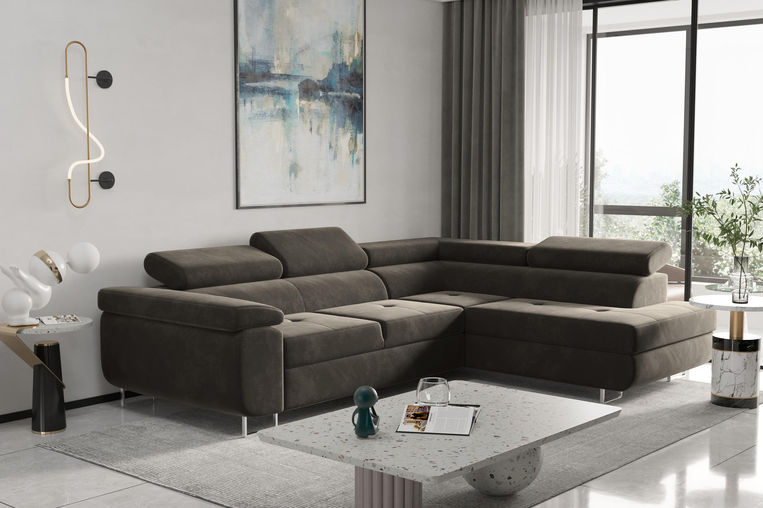 ECKSOFA mit Schlaffunktion und Bettkasten ATOM Braun Rechts - Braun, Holz/Textil (275/202cm) - Kaiser Möbel