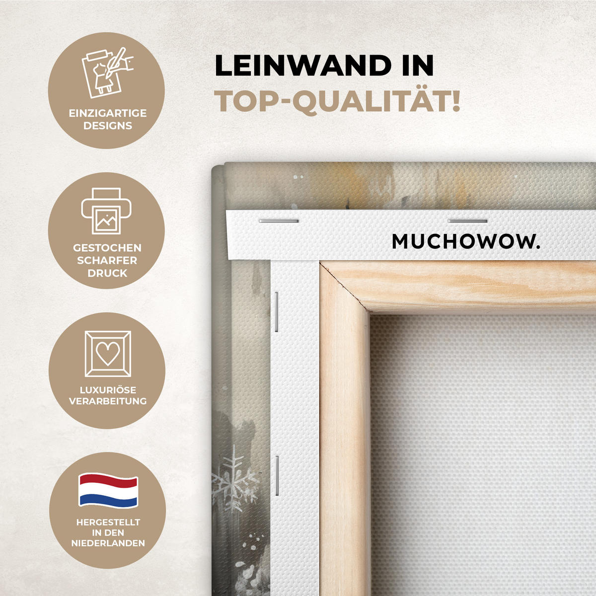 LEINWANDBILD Schneemann - Winter - Schnee - Beige 40x30 cm - Weiß, Textil (40/30cm) - MuchoWow