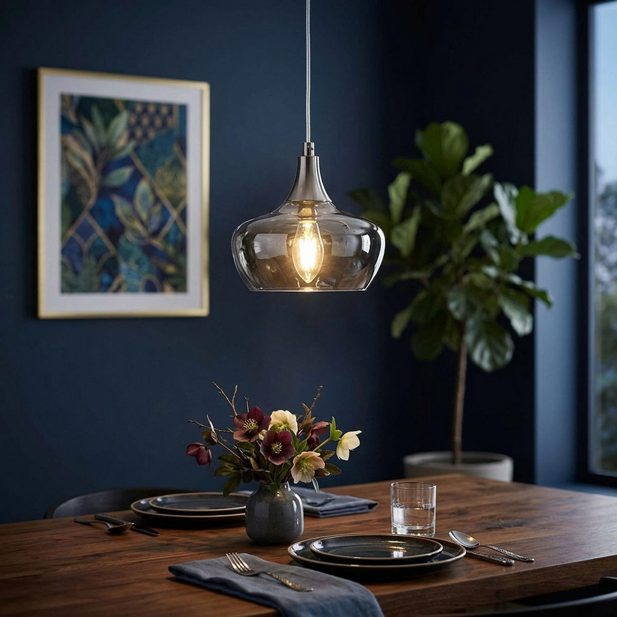 PENDELLEUCHTE Glas Rauchgrau Nickel - Orange, Glas (14/14/150cm) - Globo Lighting