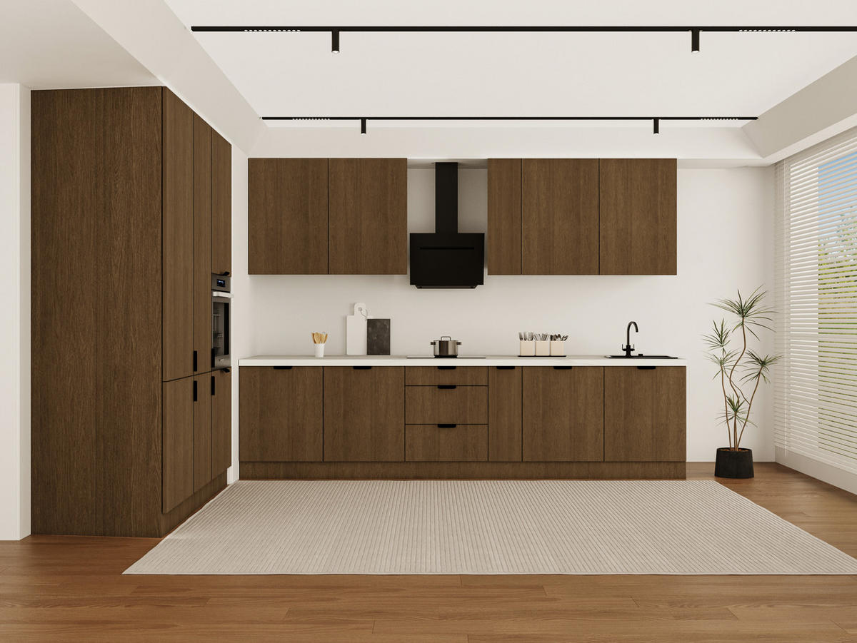 KÜCHENZEILE 320 x 160 cm - Sorento KS13-M320 - in Dunkle Eiche - Eichefarben/Schwarz, Holz/Metall (480/247/58cm)