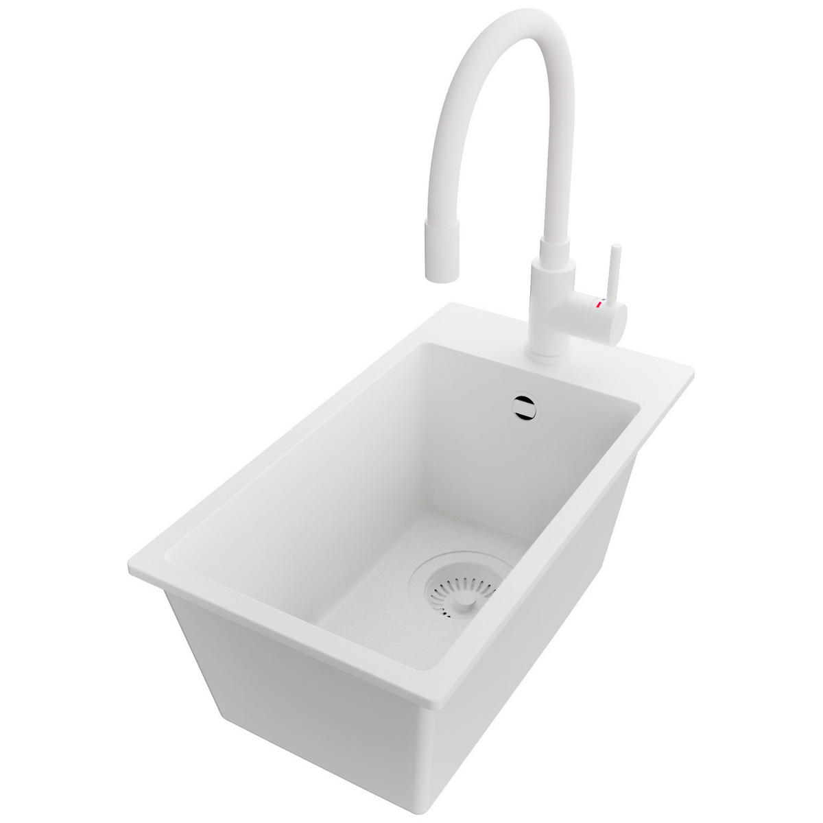 GRANITSPÜLE Riga, 2-er set Alles Weiß 28/50 cm 1 Becken + Küchenarmatur 38/14 cm + Ablauf-Set ab 30er Unterschrank - Weiß, Kunststoff (28/20/50cm) - Primagran