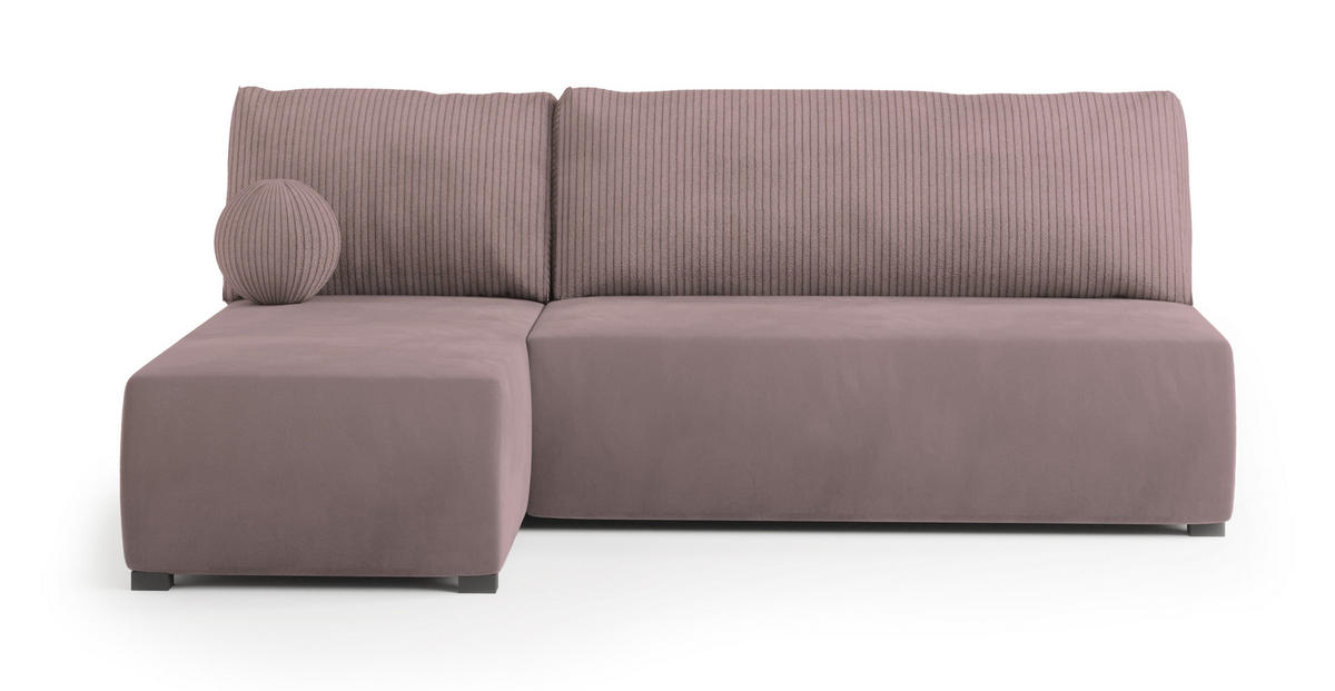 ECKSOFA PARVELO Rosa Plüsch-Stoff mit Schlaffunktion - Rosa, Holz (200/143cm) - MASSENO