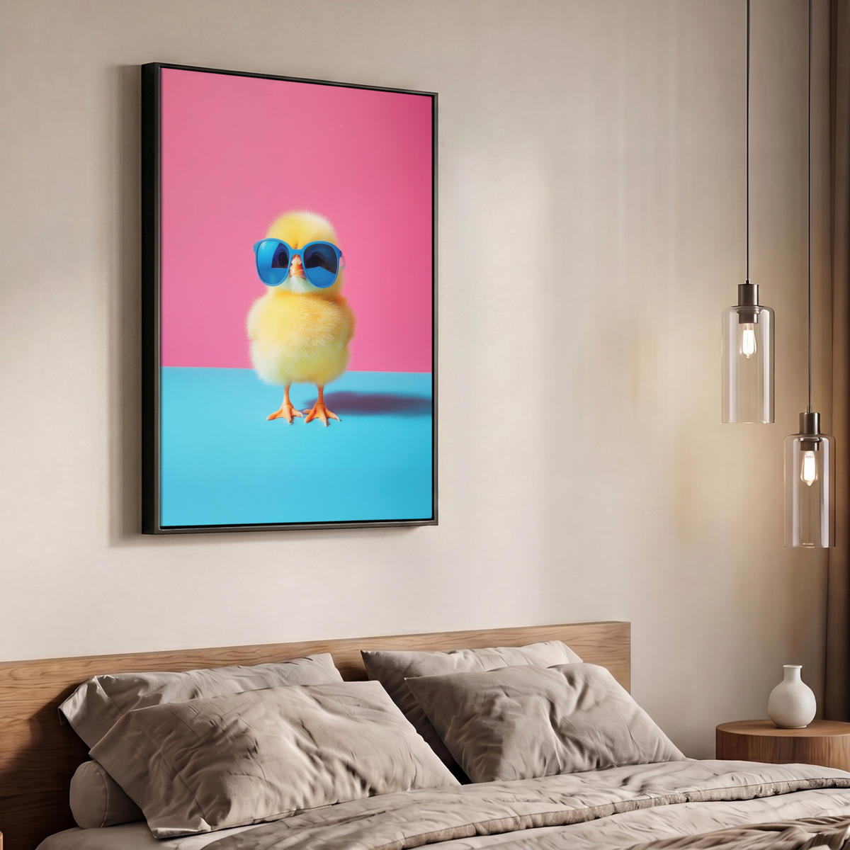 LEINWAND Bilder mit Rahmen - Chick - Sonnenbrille - Blau - 70x100 - Pink, Textil (70/100cm) - MuchoWow