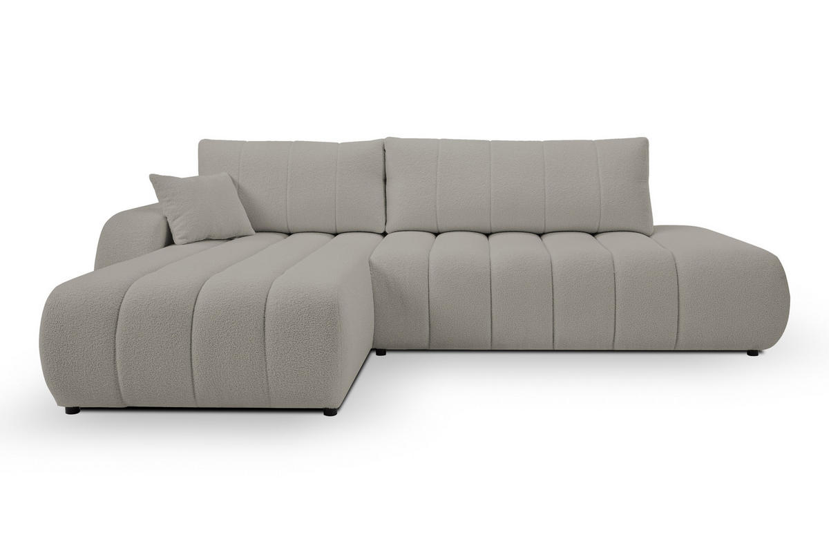 ECKSOFA Baloo mit Schlaffunktion und Bettkasten, komfortable Polsterung, Stoffbezug, lose Rückenkissen, freistehend, LINKS, 176x276x88 cm, Light Grey - Hellgrau, Holz/Textil (176/276cm) - DomoHome