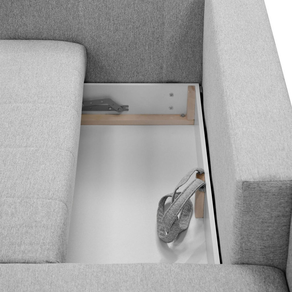 ECKSCHLAFSOFA Neron mit 2 Bettkasten und Beine in Wengefarbe, Hellgrau, links - Wengefarben/Hellgrau, Textil (233/148cm) - Beautysofa