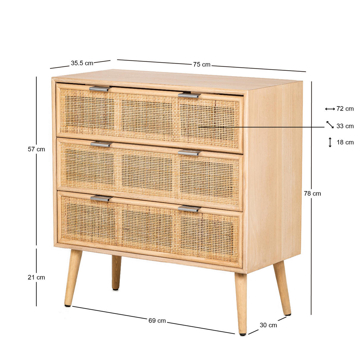 KOMMODE Rechteckig Braun 75 x 35 x 78 cm - Braun, Holz (75/78/35cm) - Nordlys