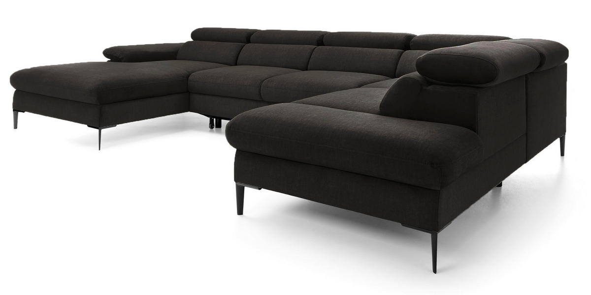 ECKSOFA U-Form 350 cm Amaro M mit Schlaffunktion, Links, Schwarz - Schwarz, Holz (214/353cm) - Emporius