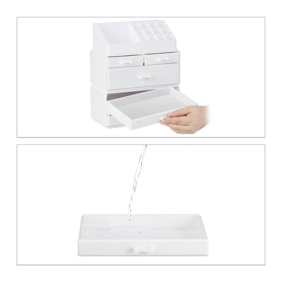 KOSMETIKORGANIZER - Weiß, Kunststoff (23.5/29/14cm) - Relaxdays