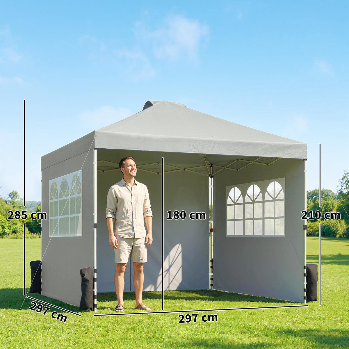 POP-UP-PAVILLON Oxfordstoff Metall Hellgrau - Hellgrau/Weiß, Textil/Metall (297/285/297cm) - Outsunny
