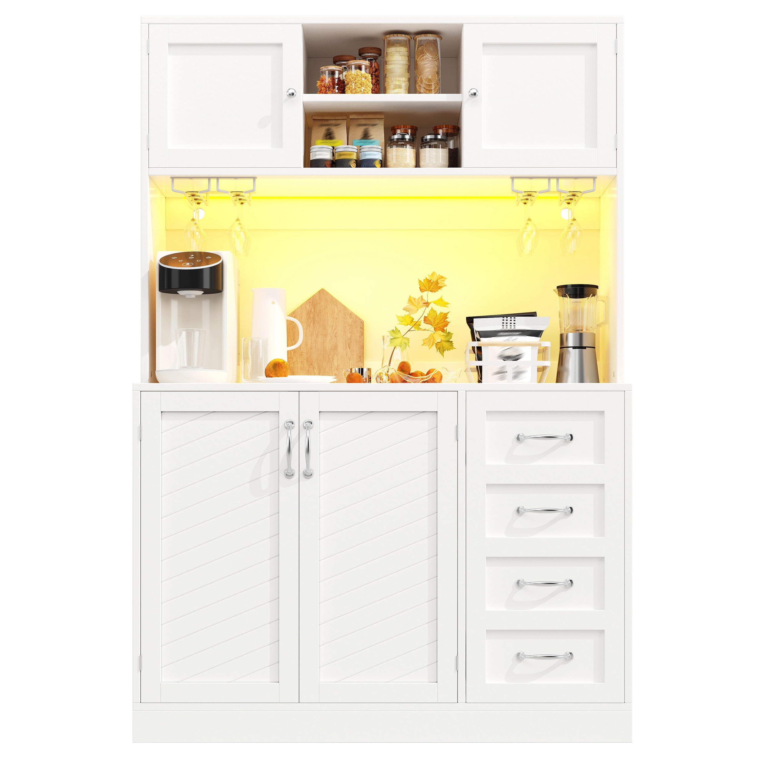 KÜCHENSCHRANK LED 120x40x188Cm 4 Türen Grün - Weiß, Holzwerkstoff (120/188/40cm) - FLIEKS
