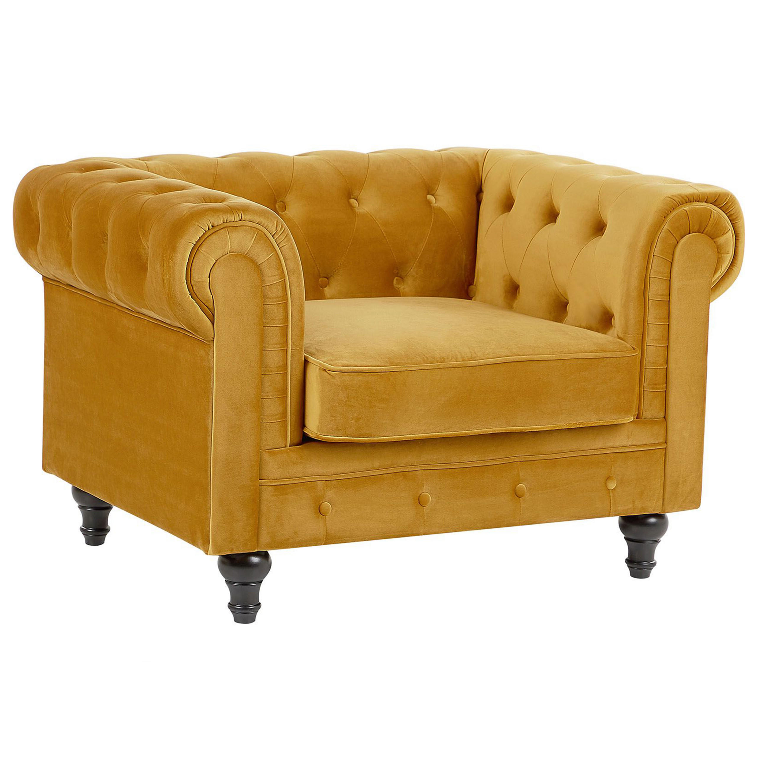 SESSEL Samtstoff senfgelb Rautenmuster Chesterfield - Gelb, Textil (110/70/75cm) - Beliani