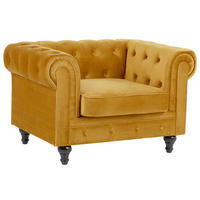 SESSEL Samtstoff senfgelb Rautenmuster Chesterfield - Gelb, Textil (110/70/75cm) - Beliani