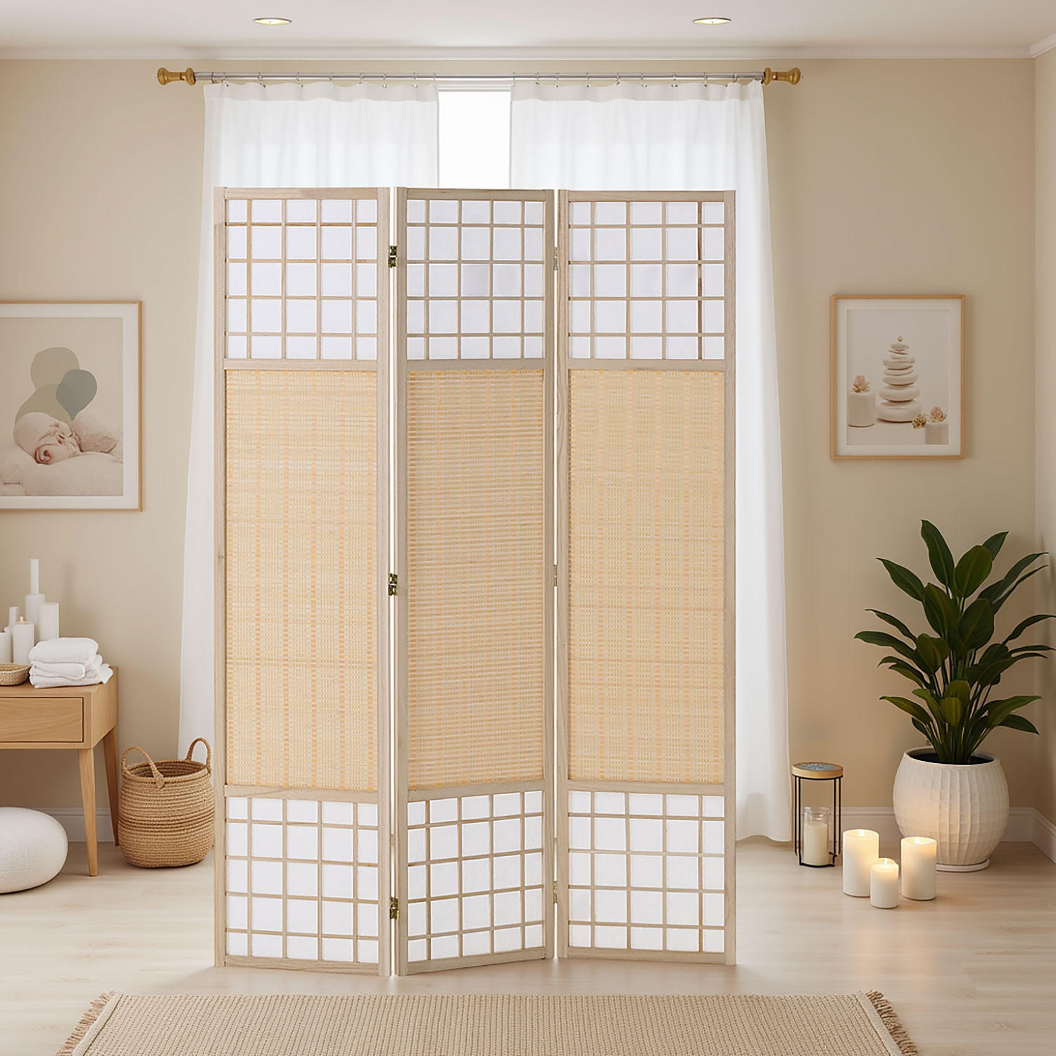 PARAVENT 120/170 cm Natur Holz Bambus Shoji - Naturfarben, Naturmaterialien/Holz (120/170/2cm) - Homestyle4u
