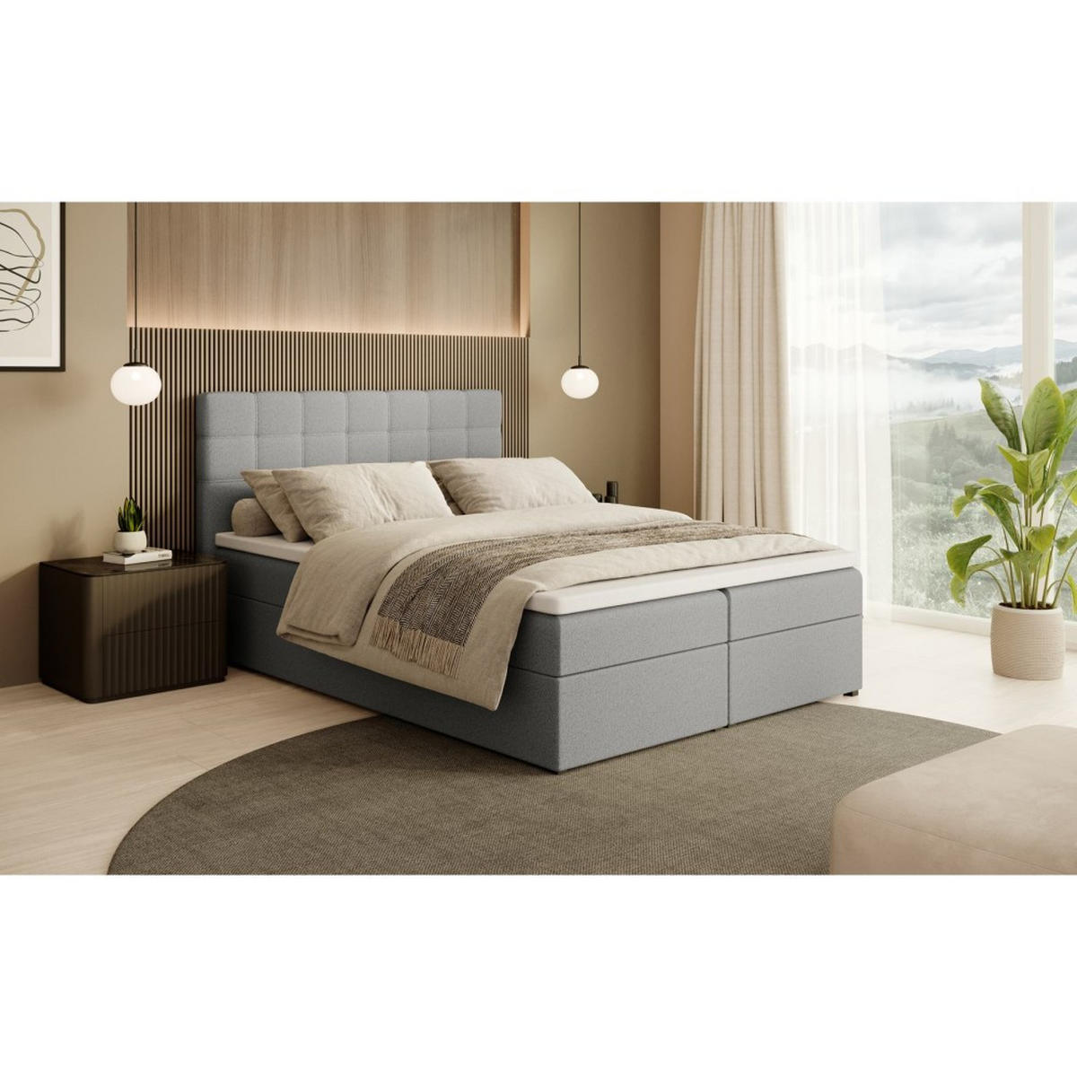 POLSTERBETT Topiq I 144/203/103 grau, Bouclé-Stoff - Grau, Holzwerkstoff (140/200cm) - Beautysofa