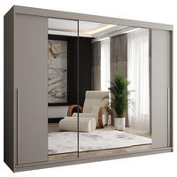 SCHIEBETÜRENSCHRANK mit Spiegel 250 cm Breite Kaschmir mit silbernem Griff - Kaschmir/Silberfarben, Holzwerkstoff (250/200/62cm) - Home Collective