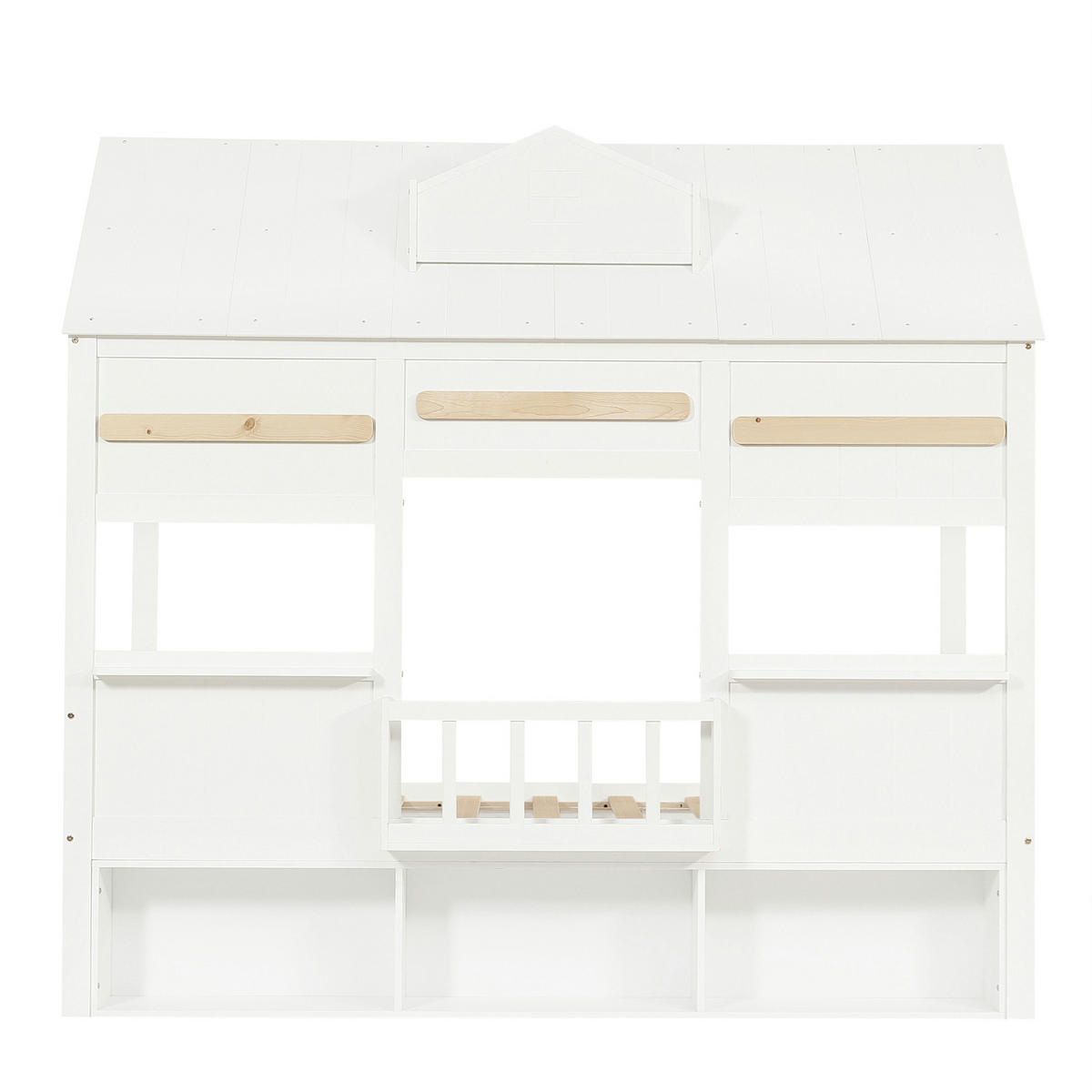 HOCHBETT aus Kiefer und MDF 90x200 cm Weiß mit Bücherregal, Lattenrost und Hausdesign - Weiß, Holzwerkstoff (90/200cm) - Modfu